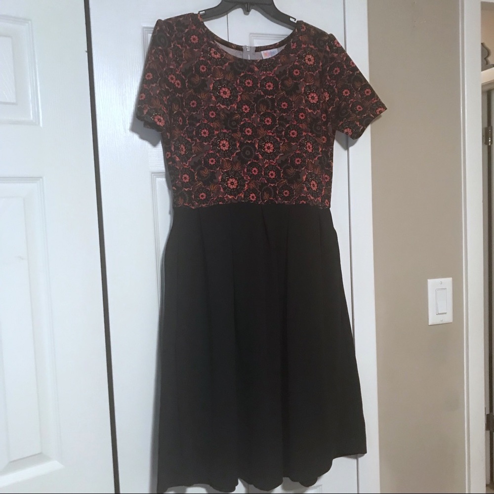 LuLaRoe Black and Red Floral Midi Dress
